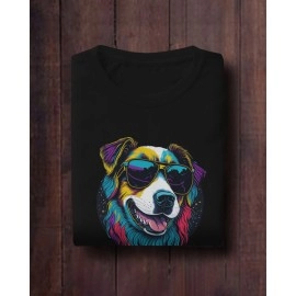 Happy Dog | SABEZY ESSENTIALS Cotton Regular Men's T-Shirt | Black