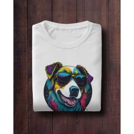 Happy Dog | SABEZY ESSENTIALS Cotton Regular Women's T-Shirt | White