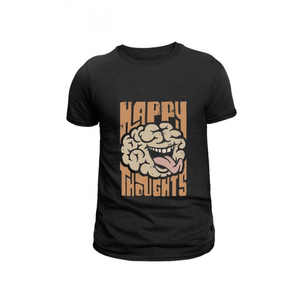 Happy Thoughts | SABEZY ESSENTIALS Cotton Regular Men's T-Shirt | Black