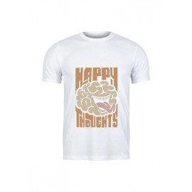 Happy Thoughts | SABEZY ESSENTIALS Cotton Regular Women's T-Shirt | White