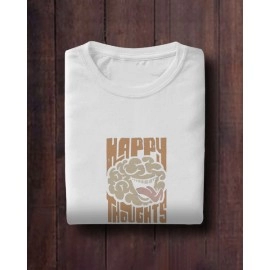 Happy Thoughts | SABEZY ESSENTIALS Cotton Regular Women's T-Shirt | White