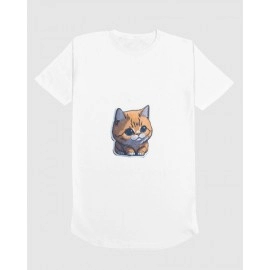 Mini Cat | SABEZY ESSENTIALS Cotton Regular Women's T-Shirt | White