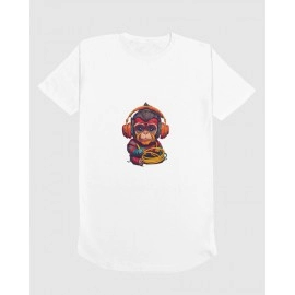 Monkey Wearing Headphones | SABEZY ESSENTIALS Cotton Regular Women's T-Shirt | White