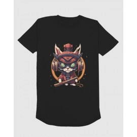 Ninja Cat | SABEZY ESSENTIALS Cotton Regular Men's T-Shirt | Black