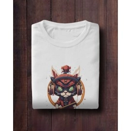Ninja Cat | SABEZY ESSENTIALS Cotton Regular Women's T-Shirt | White