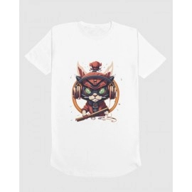 Ninja Cat | SABEZY ESSENTIALS Cotton Regular Women's T-Shirt | White