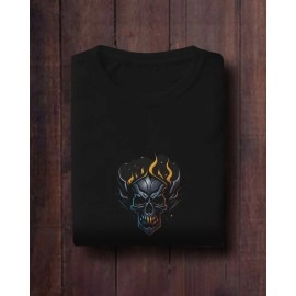 Skull Fire | SABEZY ESSENTIALS Cotton Regular Men's T-Shirt | Black