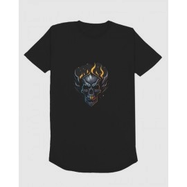 Skull Fire | SABEZY ESSENTIALS Cotton Regular Men's T-Shirt | Black