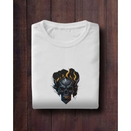 Skull Fire | SABEZY ESSENTIALS Cotton Regular Women's T-Shirt | White