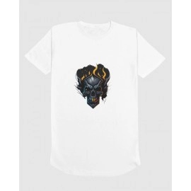 Skull Fire | SABEZY ESSENTIALS Cotton Regular Women's T-Shirt | White