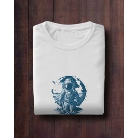 Spaceman In Space | SABEZY ESSENTIALS Cotton Regular Men's T-Shirt | White