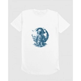 Spaceman In Space | SABEZY ESSENTIALS Cotton Regular Men's T-Shirt | White