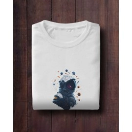 Spaceman And Planet | SABEZY ESSENTIALS Cotton Regular Men's T-Shirt | White