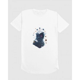 Spaceman And Planet | SABEZY ESSENTIALS Cotton Regular Men's T-Shirt | White