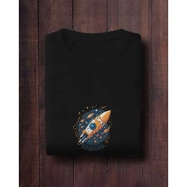 Spaceship | SABEZY ESSENTIALS Cotton Regular Men's T-Shirt | Black