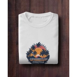 Sunset Beach | SABEZY ESSENTIALS Cotton Regular Men's T-Shirt | White