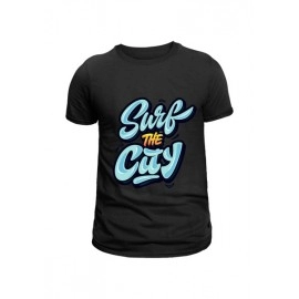 Surf The City | SABEZY ESSENTIALS Cotton Regular Men's T-Shirt | Black