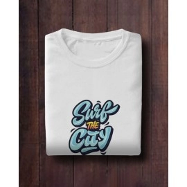 Surf The City | SABEZY ESSENTIALS Cotton Regular Men's T-Shirt | White