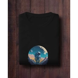 Surfing In Space | SABEZY ESSENTIALS Cotton Regular Men's T-Shirt | Black