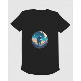 Surfing In Space | SABEZY ESSENTIALS Cotton Regular Men's T-Shirt | Black