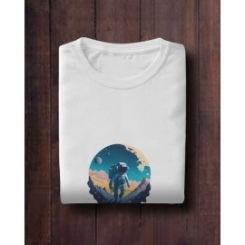 Surfing In Space | SABEZY ESSENTIALS Cotton Regular Men's T-Shirt | White