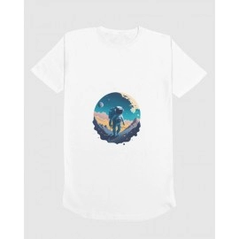 Surfing In Space | SABEZY ESSENTIALS Cotton Regular Men's T-Shirt | White