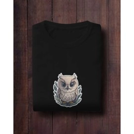 Tiny Owl | SABEZY ESSENTIALS Cotton Regular Men's T-Shirt | Black