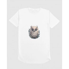 Tiny Owl | SABEZY ESSENTIALS Cotton Regular Men's T-Shirt | White