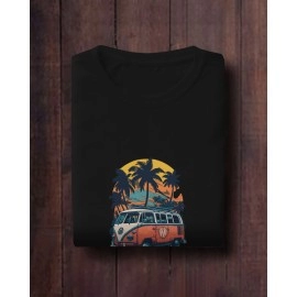 Travel in Summer | SABEZY ESSENTIALS Cotton Regular Men's T-Shirt | Black