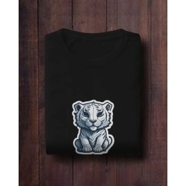 White Tiger | SABEZY ESSENTIALS Cotton Regular Men's T-Shirt | Black