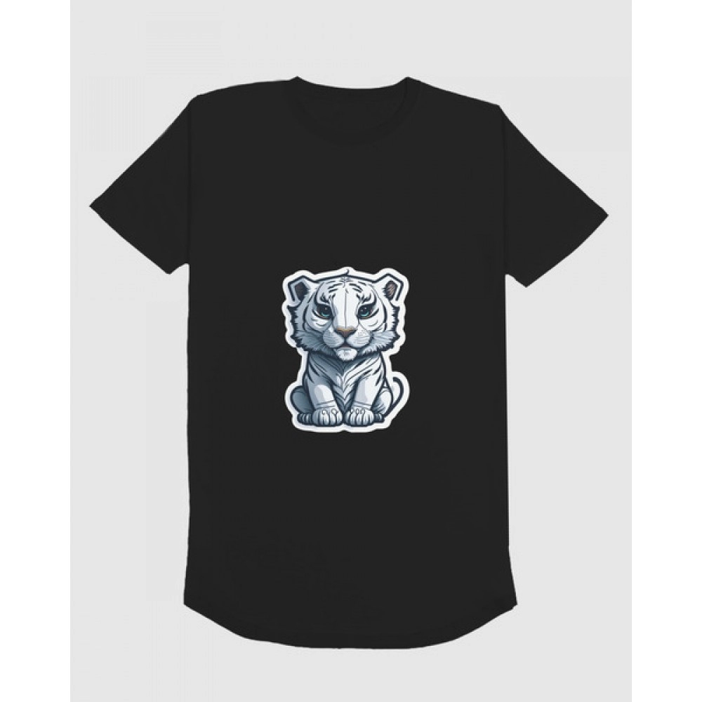 White Tiger | SABEZY ESSENTIALS Cotton Regular Men's T-Shirt | Black