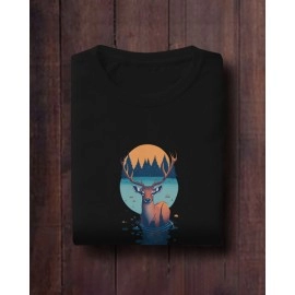 Wild Deer | SABEZY ESSENTIALS Cotton Regular Women's T-Shirt | Black