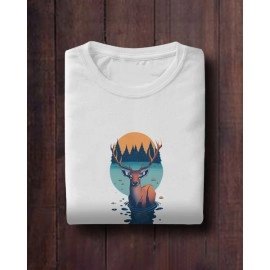 Wild Deer | SABEZY ESSENTIALS Cotton Regular Men's T-Shirt | White