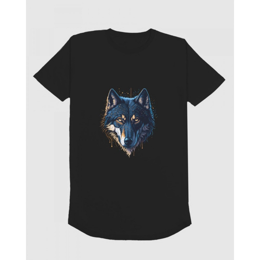 Wild Wolf | SABEZY ESSENTIALS Cotton Regular Men's T-Shirt | Black