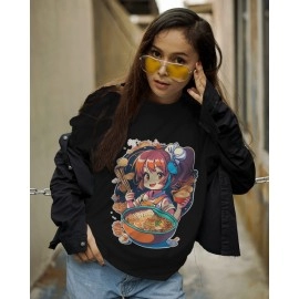 Anime Girl | SABEZY ESSENTIALS Cotton Regular Women's T-Shirt | Black