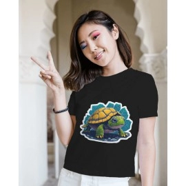 Baby Turtle | SABEZY ESSENTIALS Cotton Regular Women's T-Shirt | Black