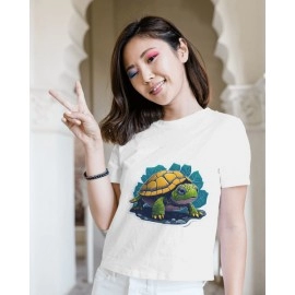 Baby Turtle | SABEZY ESSENTIALS Cotton Regular Women's T-Shirt | White