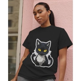 Black Cat | SABEZY ESSENTIALS Cotton Regular Women's T-Shirt | Black