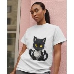 Black Cat | SABEZY ESSENTIALS Cotton Regular Women's T-Shirt | White