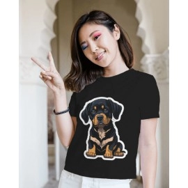 Black Dog Puppy | SABEZY ESSENTIALS Cotton Regular Women's T-Shirt | Black