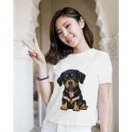 Black Dog Puppy | SABEZY ESSENTIALS Cotton Regular Women's T-Shirt | White