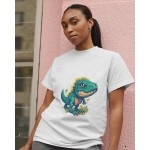Blue Dinosaur | SABEZY ESSENTIALS Cotton Regular Women's T-Shirt | White