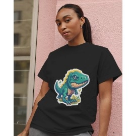 Blue Dinosaur | SABEZY ESSENTIALS Cotton Regular Women's T-Shirt | Black