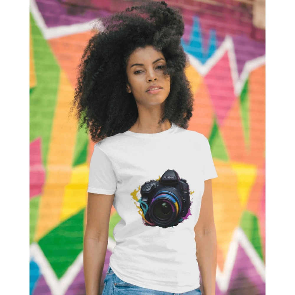 Camera Splash | SABEZY ESSENTIALS Cotton Regular Women's T-Shirt | White