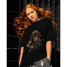 Chimp Warzone | SABEZY ESSENTIALS Cotton Regular Women's T-Shirt | Black