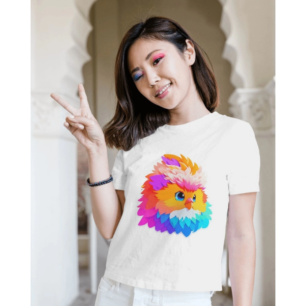 Colourful Bird | SABEZY ESSENTIALS Cotton Regular Women's T-Shirt | White