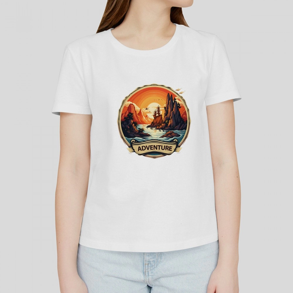 Adventure | Cotton Regular Fit Printed Half Sleeves White T-Shirt for Women