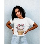 Cup Cake Bubble | SABEZY ESSENTIALS Cotton Regular Women's T-Shirt | White