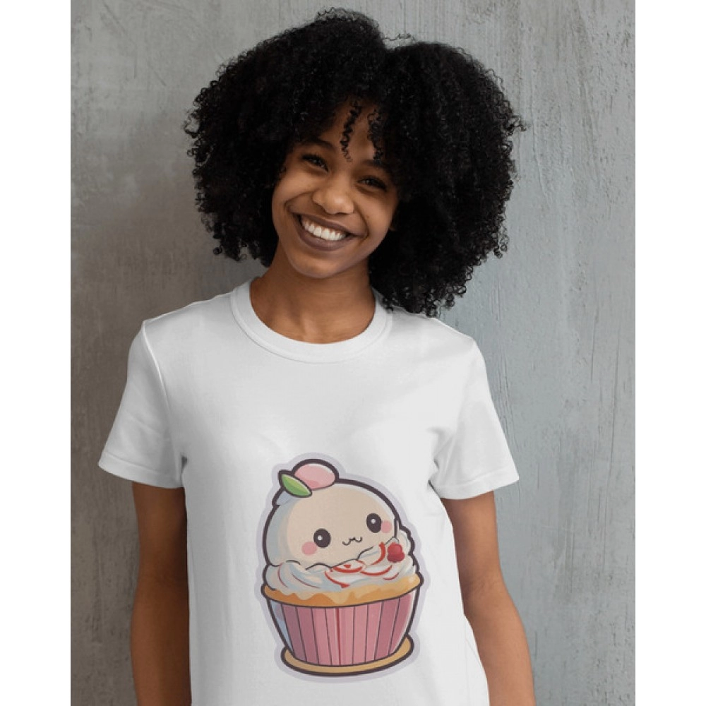 Cup Cake | SABEZY ESSENTIALS Cotton Regular Women's T-Shirt | White