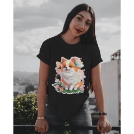 Cute Dog Puppy | SABEZY ESSENTIALS Cotton Regular Women's T-Shirt | Black